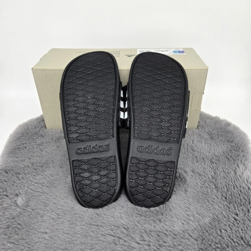 New adidas Adilette Comfort Slides Black White Men's Shoes Size 9